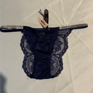 New Victoria Secret Navy Lace Panties with Rhinestone Straps Sexy underwear NWT